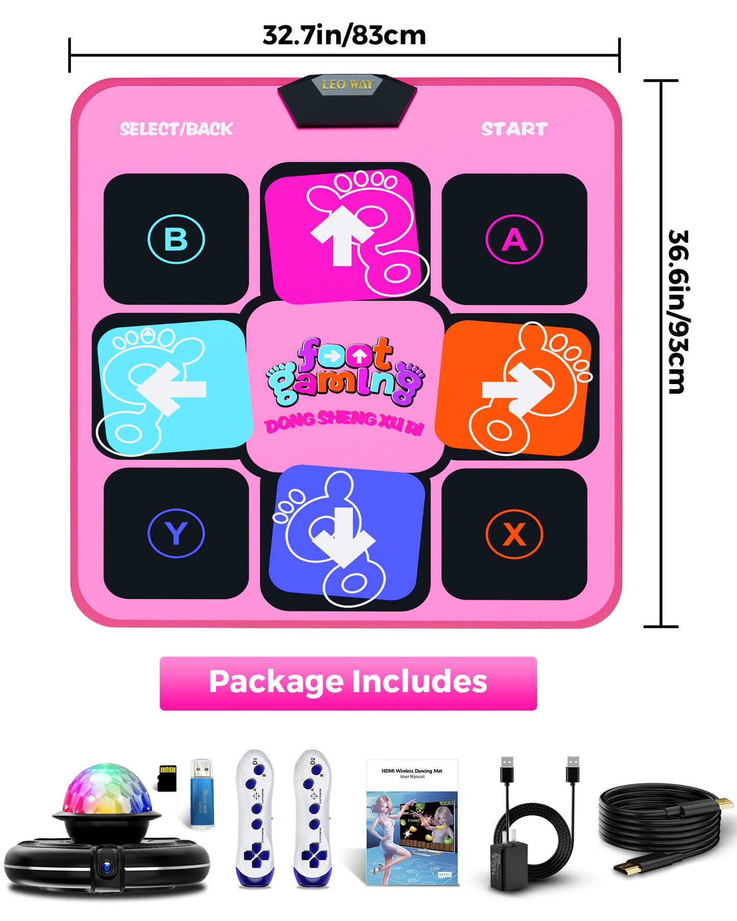 Single Dance Mat for Kids & Adults, Dance Floor Mat with Wireless Handle & Camera, HDMI Dance Step Pad Game for TV (Pink)