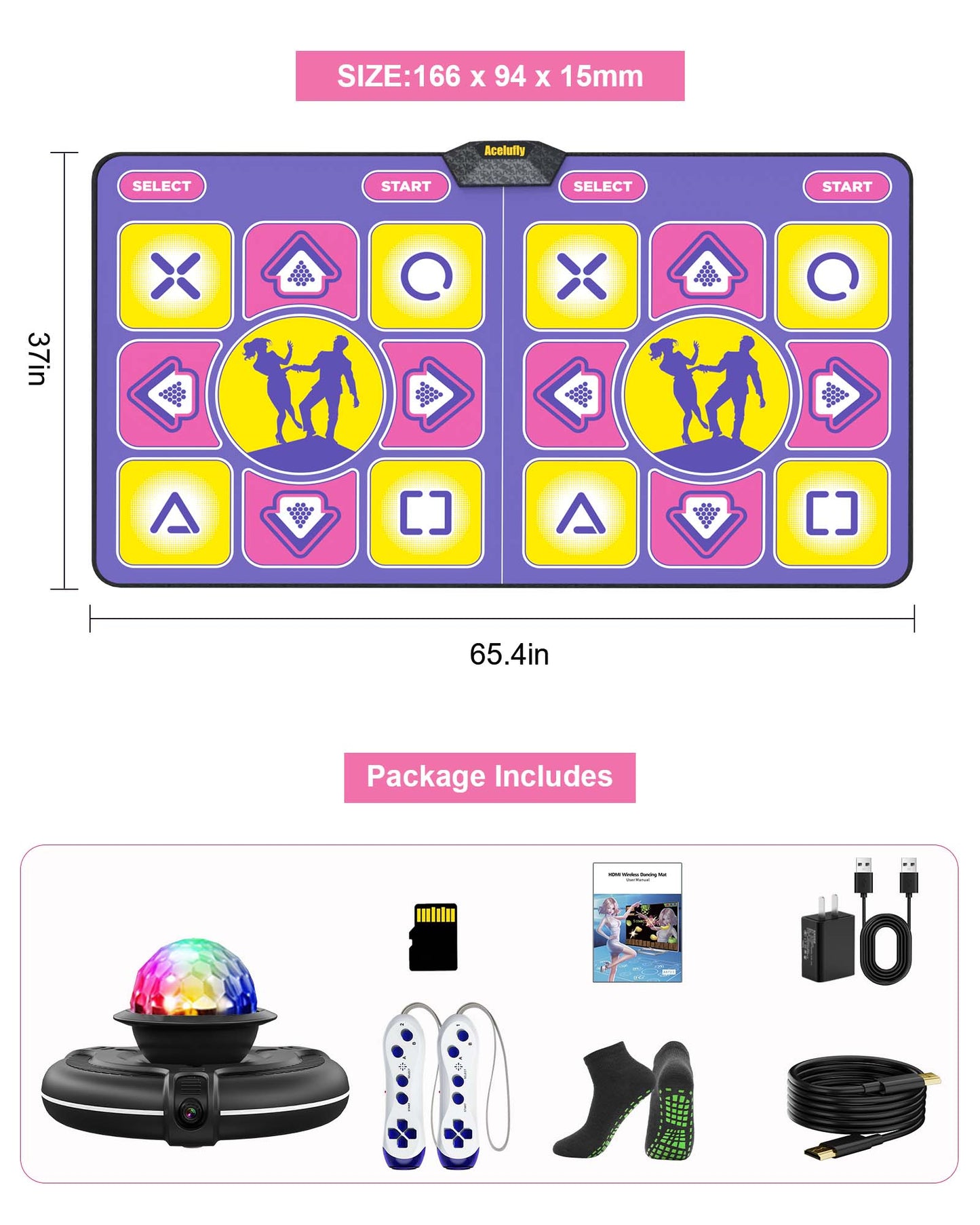 Double Dance Mat, Dance Pad with HD Camera (Purple)