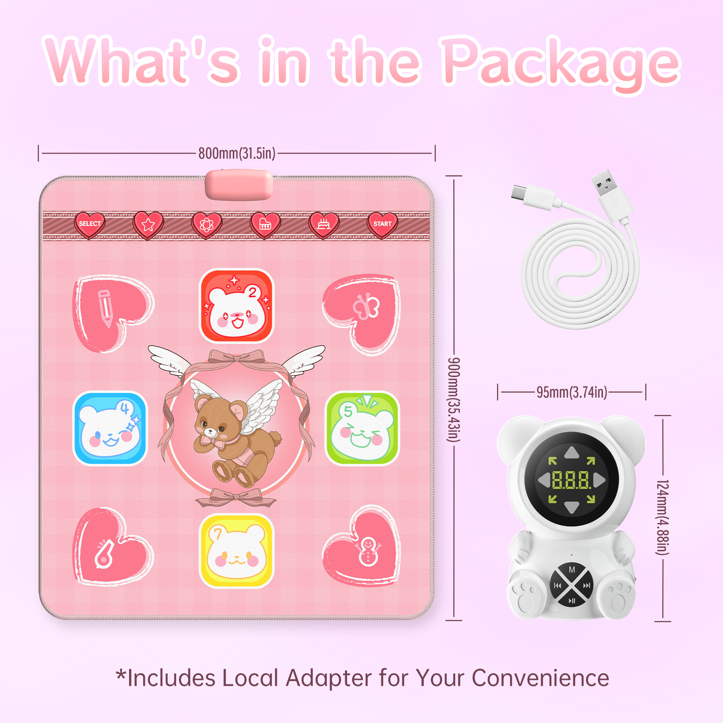 Rechargeable Dance Mat Toys for Girls, Light Up Dance Pad with Wireless Bluetooth, 5 Game Modes, Adjustable Volume & LED Lights, Xmas B-Day Gifts for 3-12 Years Old Kids (Pink)