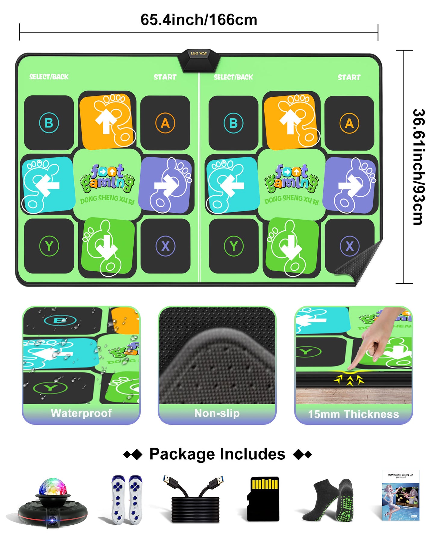 Double Dance Mat, Dance Pad with HD Camera (Green)