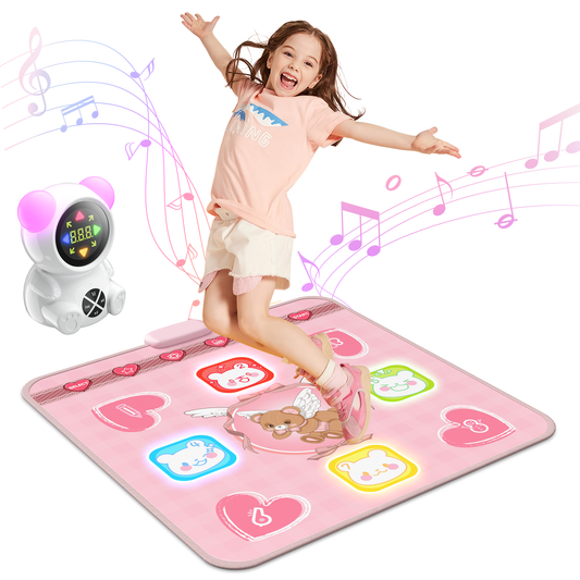 Rechargeable Dance Mat Toys for Girls, Light Up Dance Pad with Wireless Bluetooth, 5 Game Modes, Adjustable Volume & LED Lights, Xmas B-Day Gifts for 3-12 Years Old Kids (Pink)