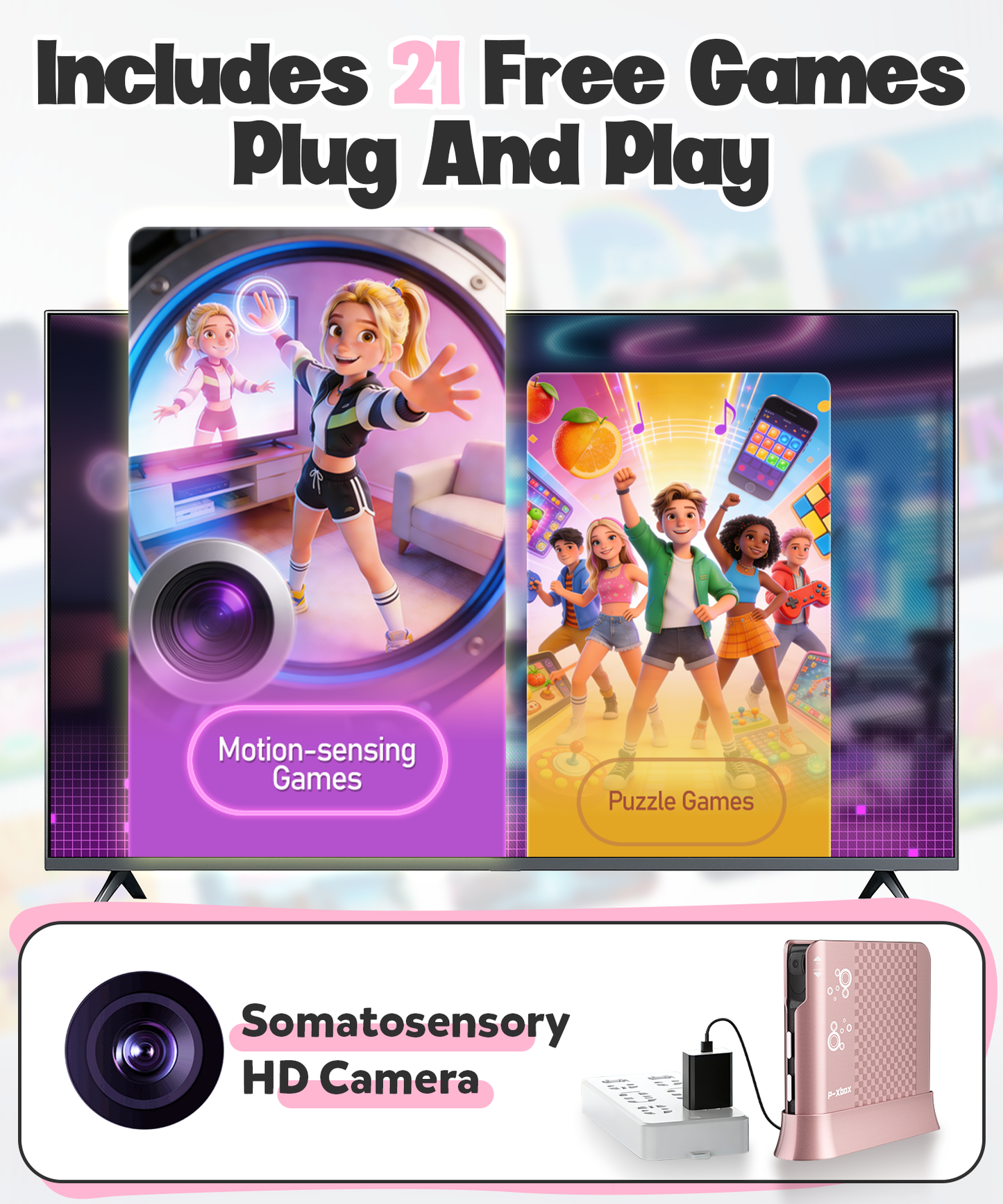 AR Motion Game Console for Kids, Plug & Play Video Game System for TV, Indoor Physical Activity & Family Fun, Great for Gaming Nights, Parties and Playdates