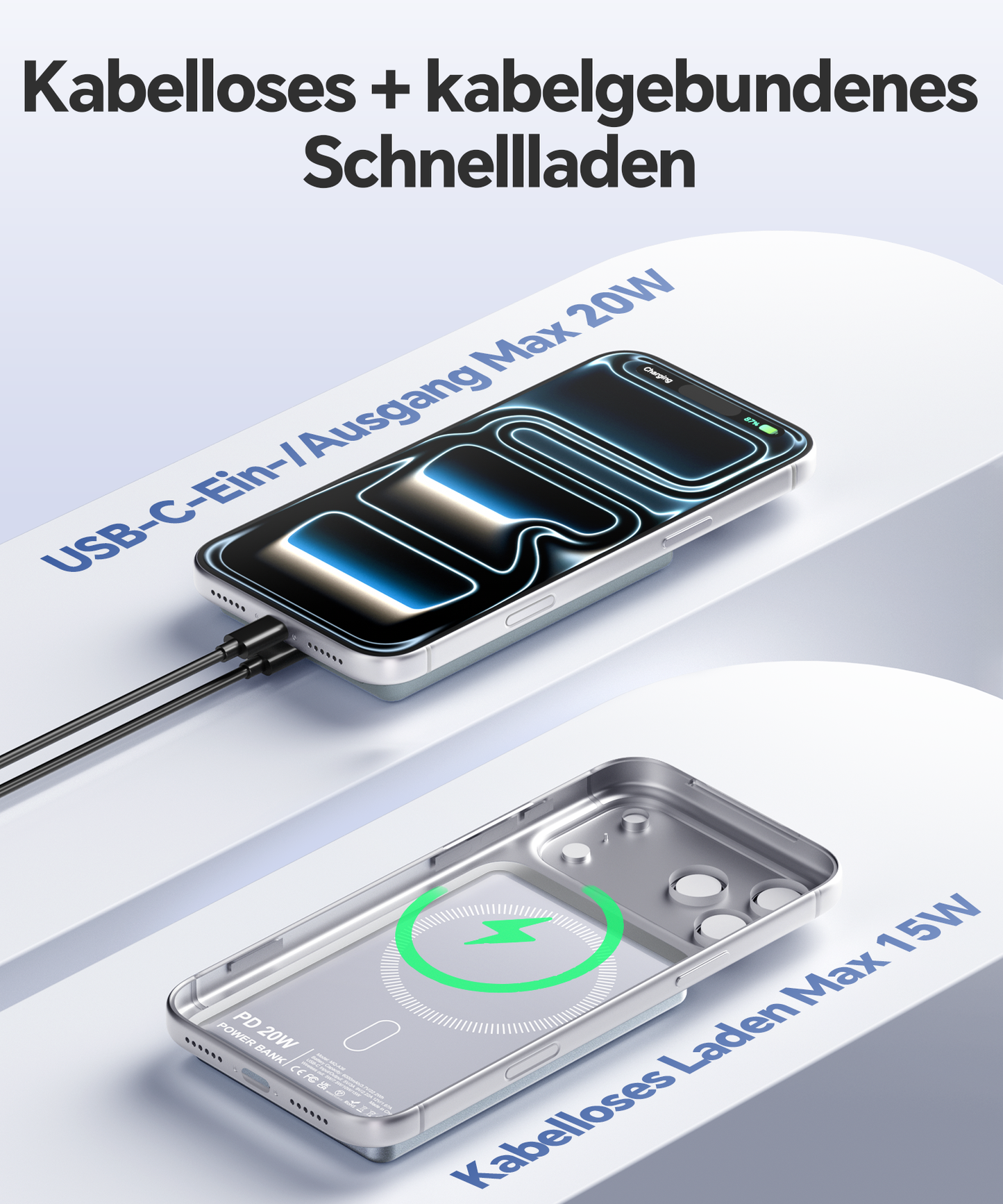 Ultraflache Powerbank für MagSafe, tragbares Ladegerät mit 20-W-Schnellladefunktion für iPhone, magnetische kabellose Powerbank mit 6000 mAh, Akku-Pack mit USB-C-Ein- und Ausgang für iPhone Air/17/16/15/14/13/12 Plus/Pro/Pro Max/Mini